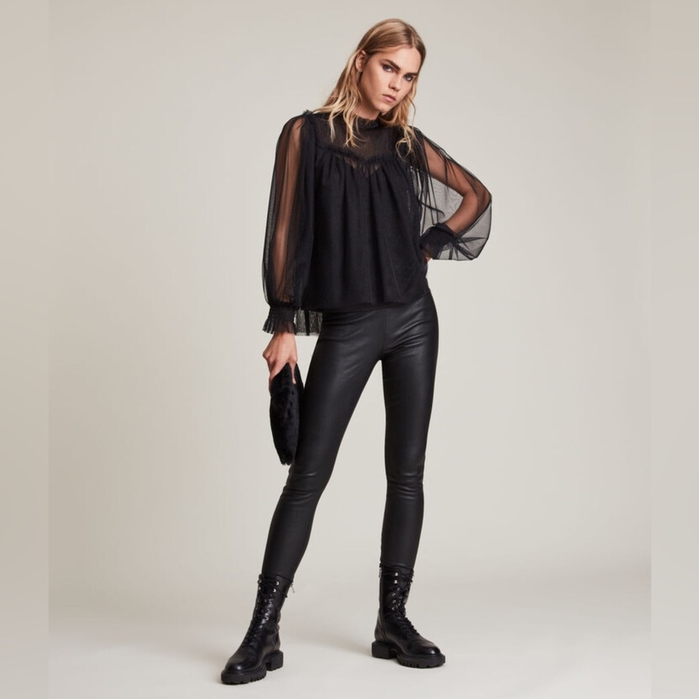 All Saints Black Sheer Blouse